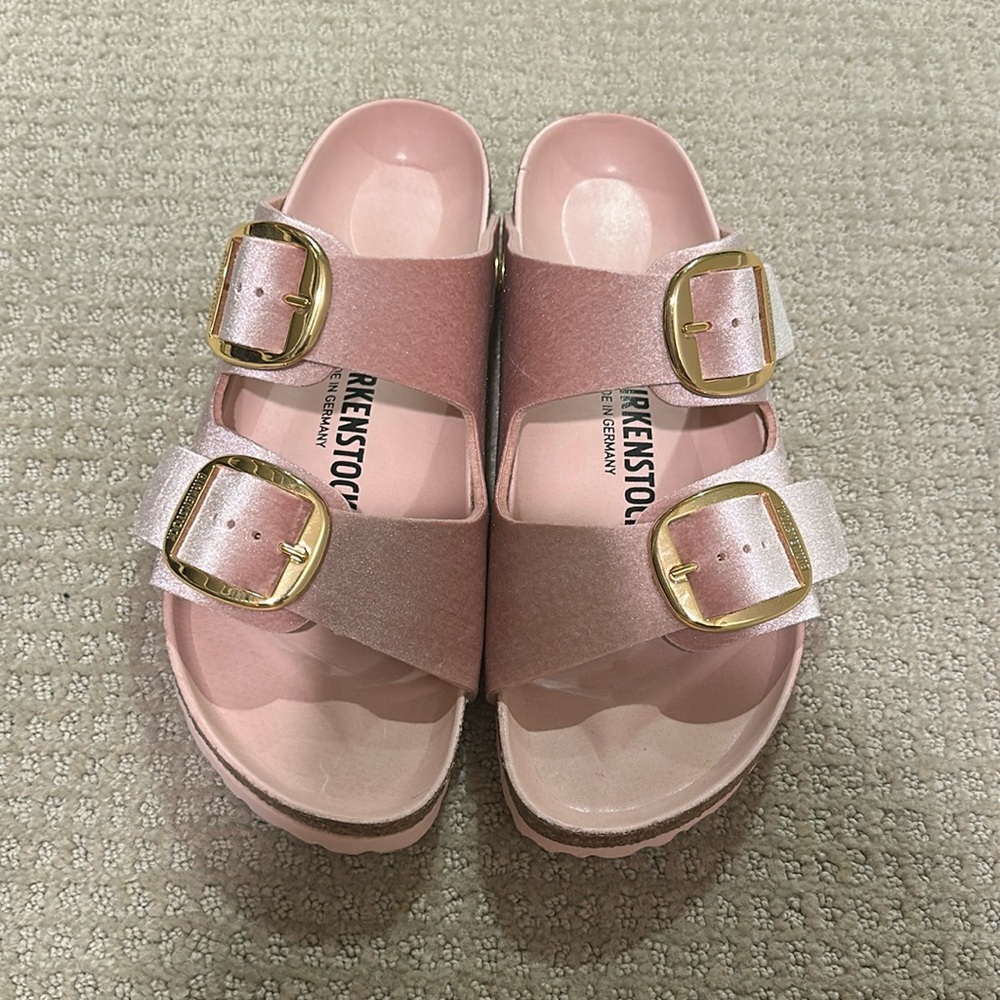 Birkenstock Pink and Gold Sandals with Adjustable Straps